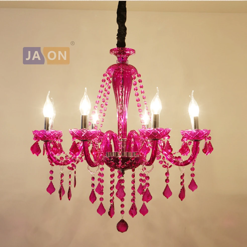 Led e14 европейский Железный кристалл стеклянная ткань пурпурная люстра освещение