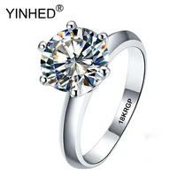 yinhed original 2 carat white solitaire ring 18krgp gold color real zircon cz engagement ring wedding jewelry for women dr168