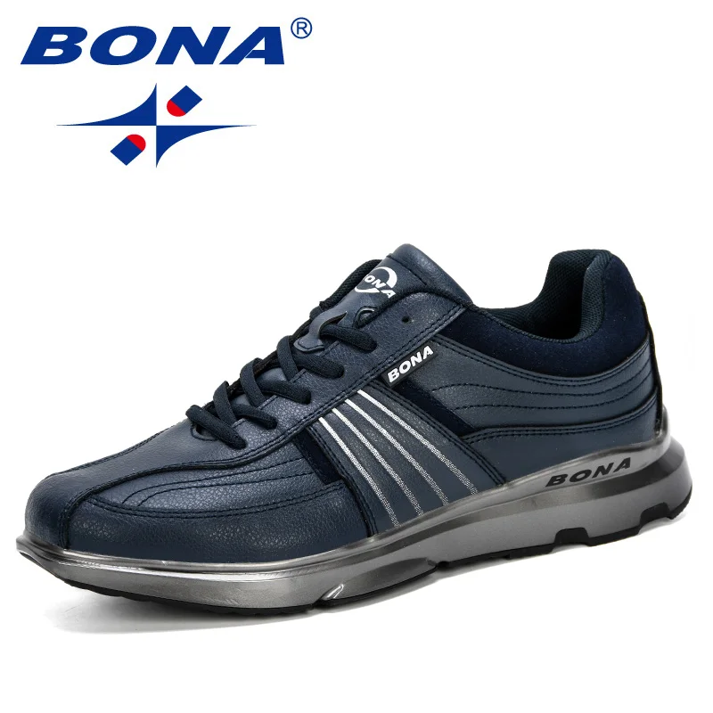 Deep blue white BONA/Новинка года; мужская повседневная обувь; мужская обувь на шнуровке; легкие удобные дышащие Прогулочные кроссовки; tenis feminino Zapatos Man - Цвет: Deep blue white