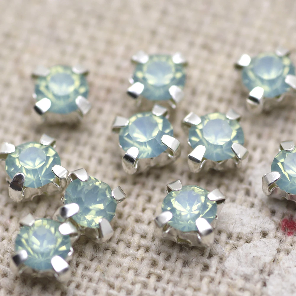 100 шт. смешанные опаловые цвета пришитые стразы с серебряной основой стеклянные
