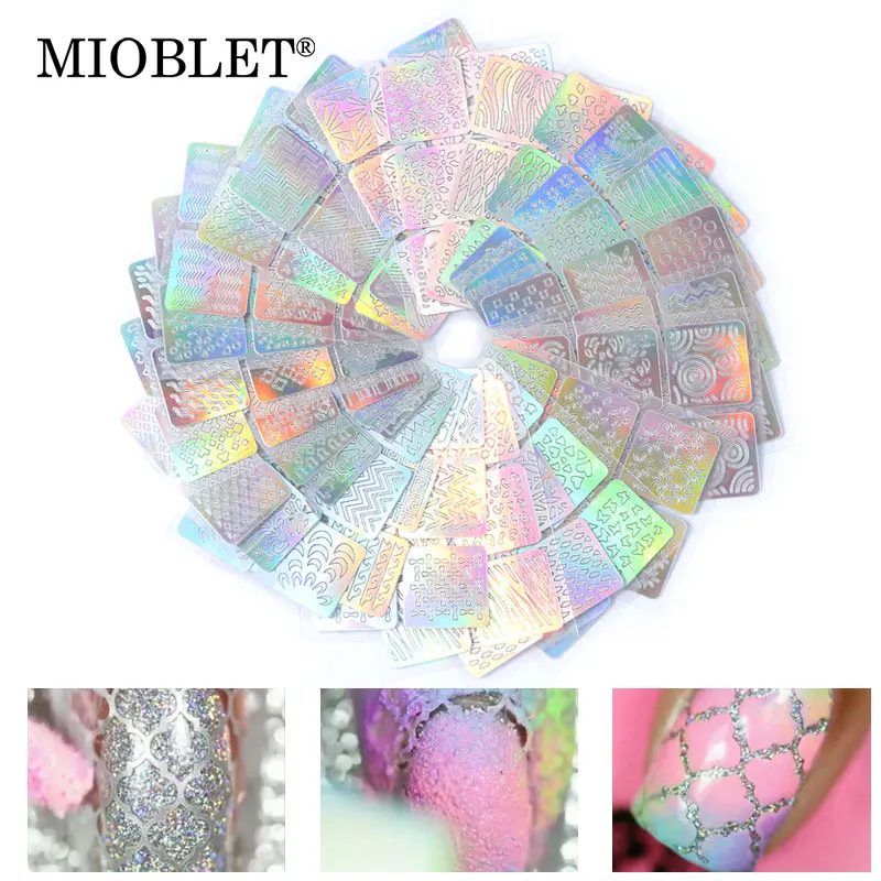 MIOBLET 24 шт. полые виниловые наклейки для ногтей лазерные серебряные Необычные