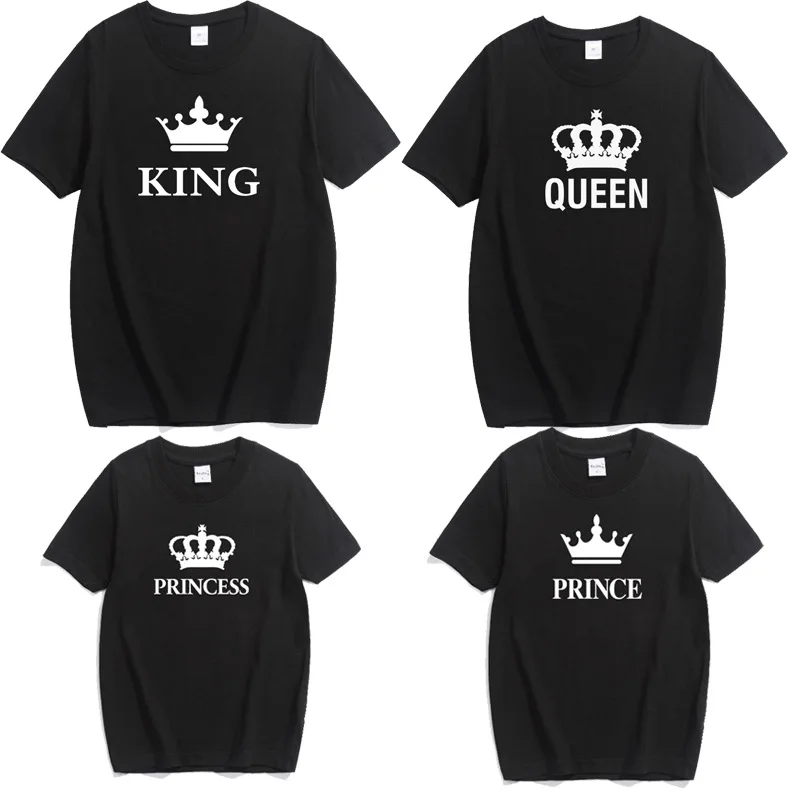 Семейная одежда футболки с принтом KING QUEEN PRINCE и PRINCESS футболка пара пап сыновей для