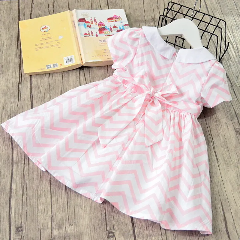 Kids Girls Stripes Bow Dress Summer Candy Pink Blue Color Cute Children Fashion Ruffles Party | Детская одежда и обувь