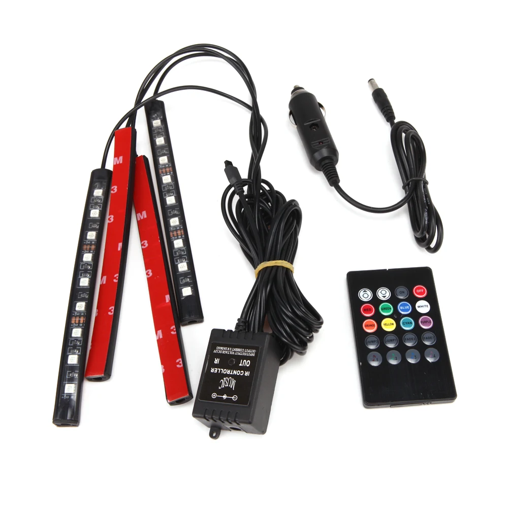 DXZ 4PCS/set 9LED 7 Color Car Interior Lighting Atmosphere Floor Strip Lamp Remote Music Control Neon Lights | Автомобили и