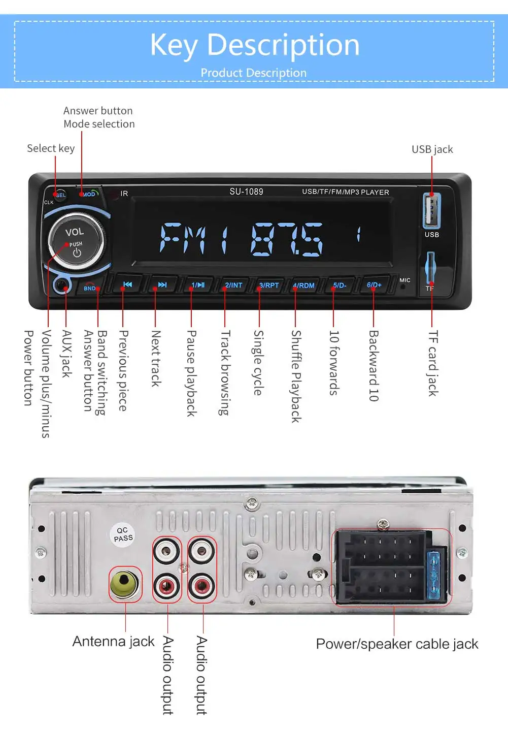 1din Авторадио Bluetooth автомобильный стерео радио MP3 плеер Поддержка BT/FM/USB/SD Пульт