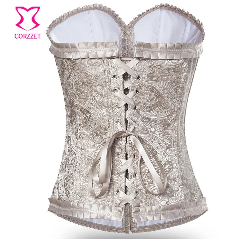 Красная/бежевая парча Пейсли Викторианский сексуальный корсет Готическая
