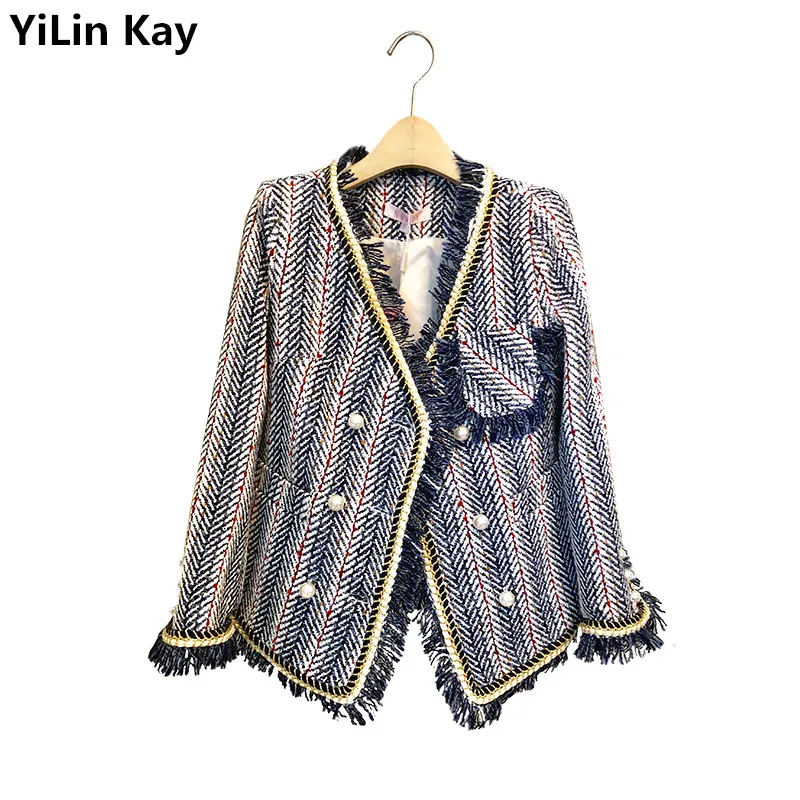 Женское твидовое пальто YiLin Kay роскошные дизайнерские Подиумные куртки в полоску