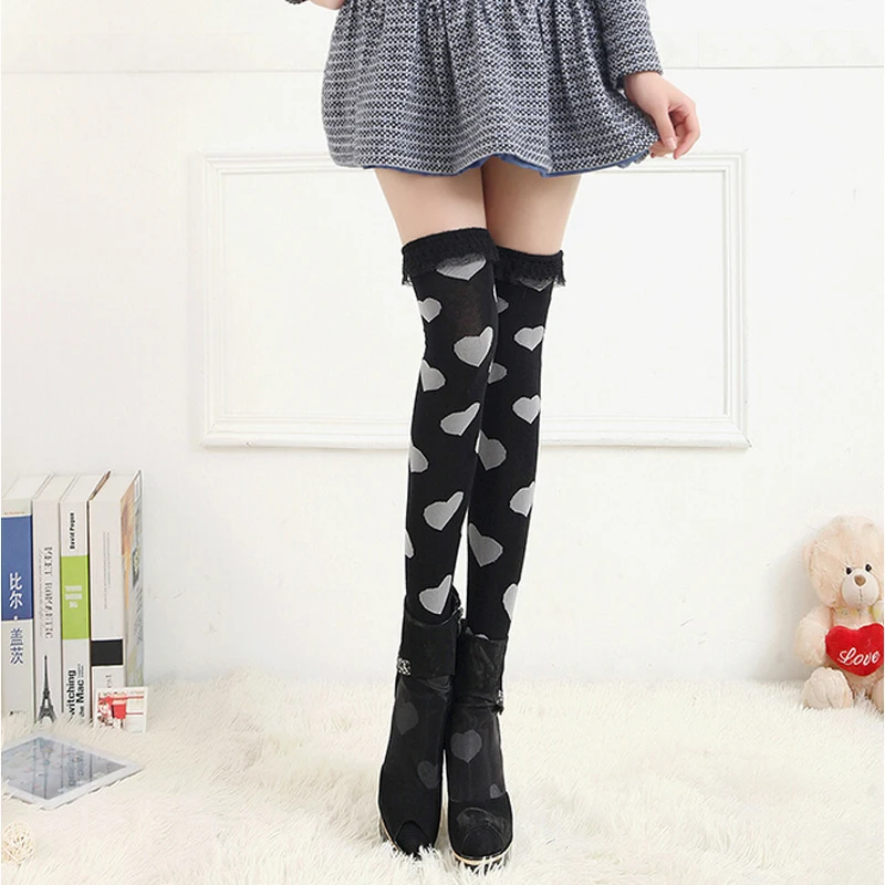 Женские сердца чулки женские сексуальные кружевные черные до колен Высокие