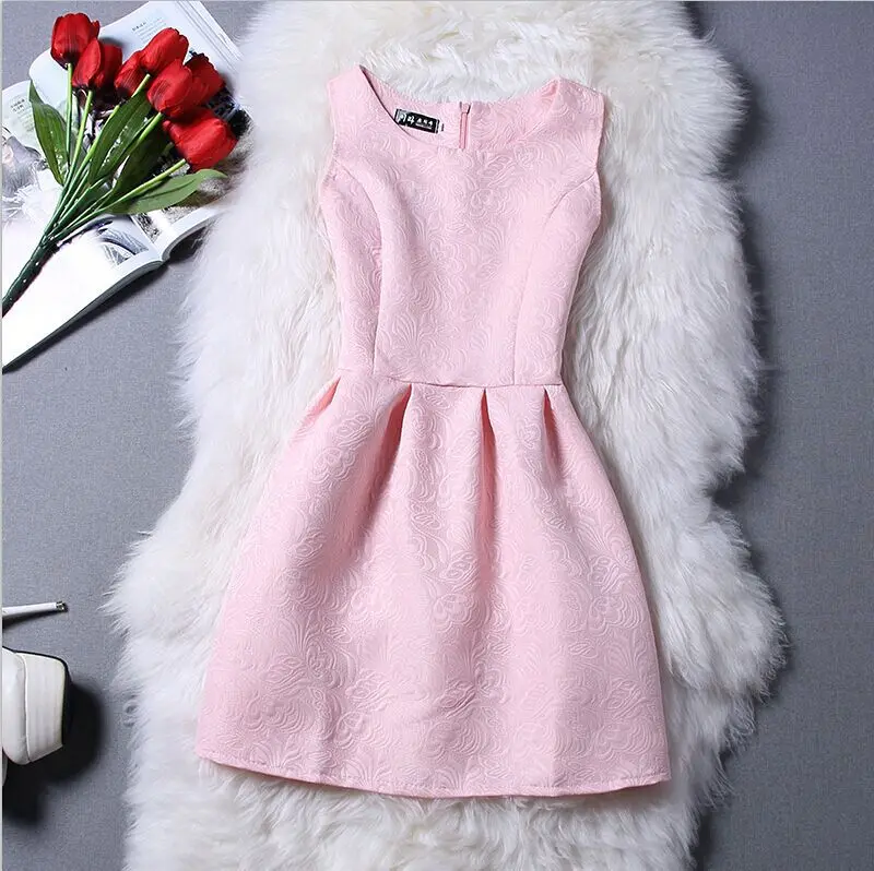 Женское платье с круглым вырезом и принтом летнее без рукавов в стиле ретро 2019 |