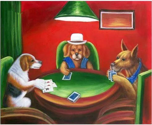 Оптовая продажа Дешевая современная версия: Забавные собаки играют в карты для