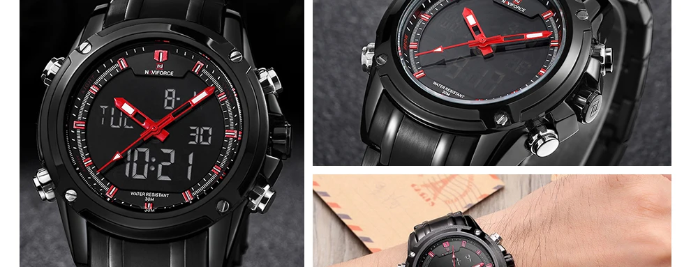 NAVIFORCE военные спортивные часы мужские из нержавеющей стали модные роскошные брендовые Цифровые Кварцевые аналоговые наручные часы Relogio Masculino