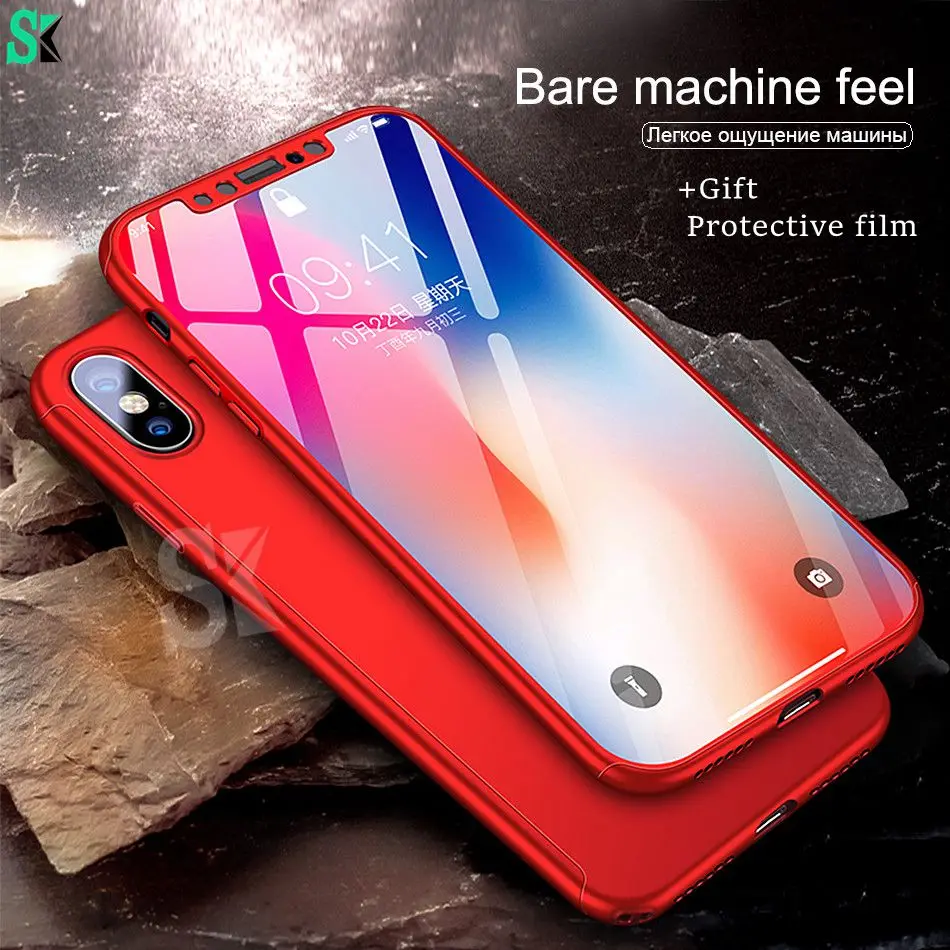 SK полная защита 360 чехол для Iphone X ПК Жесткий корпус Защитная крышка х с закаленным