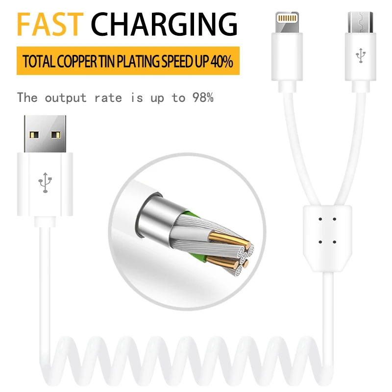 Зарядка 2 в 1 USB кабель Micro зарядный для iPhone 7 8 Samsung Galaxy S9|Комплекты аксессуаров