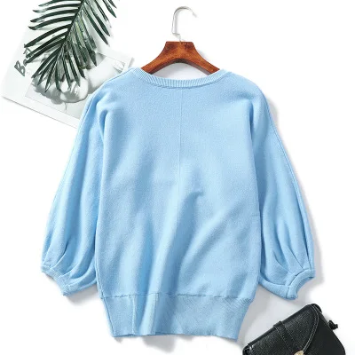 blue sweater Женские пуловеры, вязаный свитер, базовый свитер с длинными рукавами и круглым вырезом, зимние свитера, шерстяные Повседневные вязаные топы размера плюс - Цвет: blue sweater