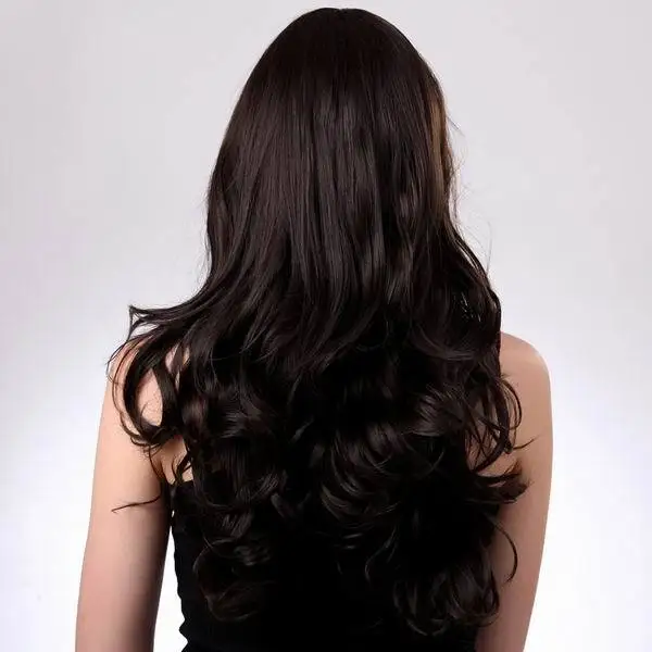 68 см 2014 новый женский леди секс темно коричневый Glueless косой челкой длинные