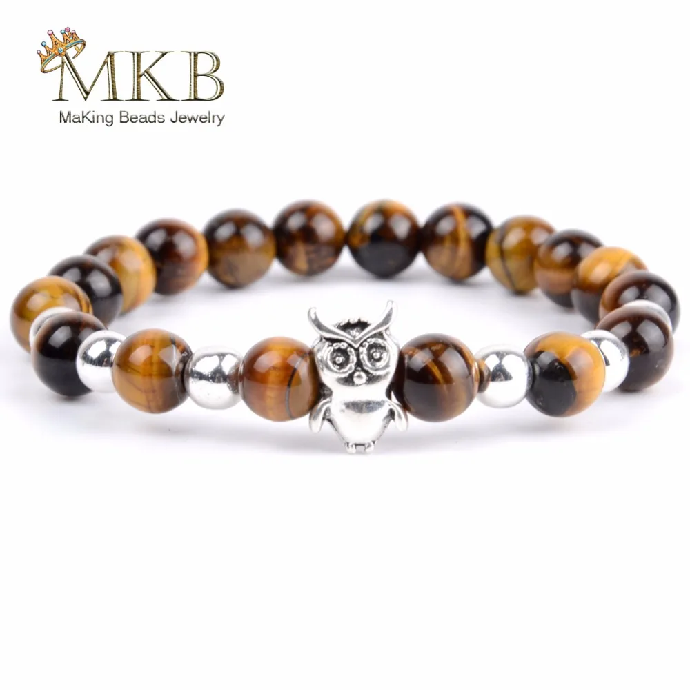 Браслет с натуральным тигровым глазом 8 мм браслет бусинами в виде совы