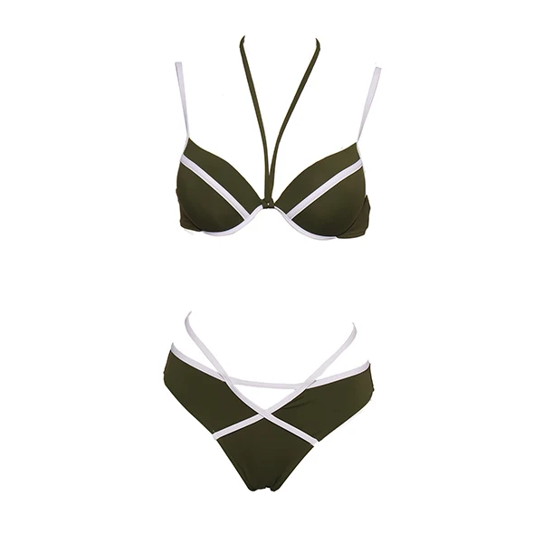 Army green-4 Andzhelika, летние бикини, женский сексуальный бандаж, из кусков, купальник, пуш-ап, бикини, набор, пляжный купальник, купальник, монокини - Цвет: Army green-4