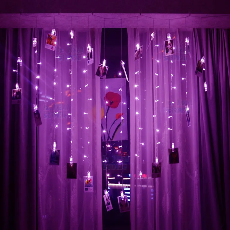 LED String Fairy Light Clip Shape Curtain 128LED 32 Drop Card Photo Clips Xmas Wedding Garland AC220V 2X1.5M | Лампы и освещение