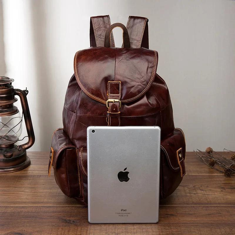 Новый бренд мужские рюкзаки из 100% натуральной кожи винтажный студенческий