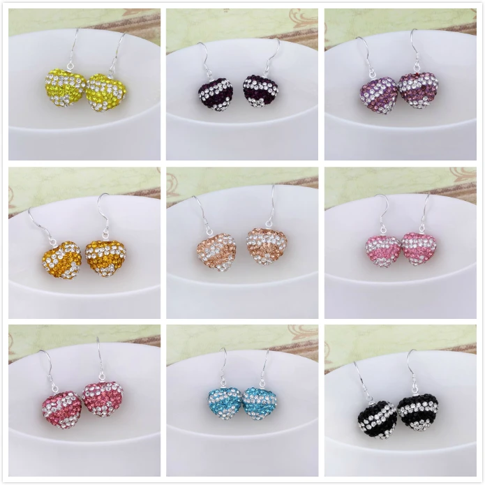Top Quality 1Pairs Beautiful Fashion Jewelry 925 Sterling Silver Earring 16 Color Disco Crystal Ball Shamballa Earrings E143-158 | Украшения