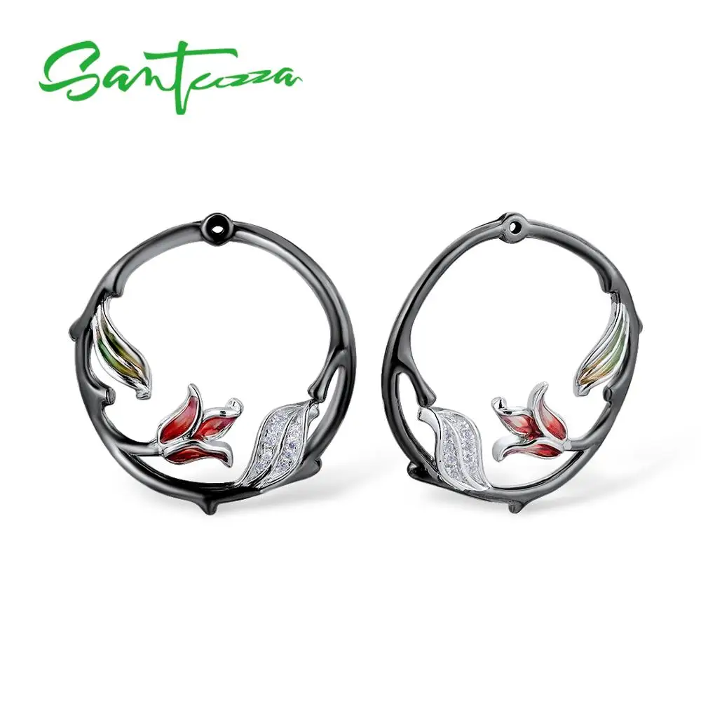 SANTUZZA, серебряные серьги для женщин, 925 пробы, серебряная ветка, серьги в виде цветка с камнями, кубический цирконий, ювелирные изделия, эмаль