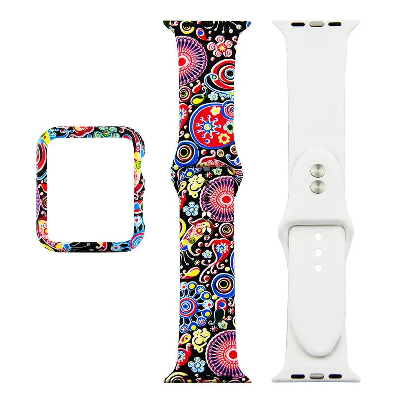 Силиконовый ремешок с цветочным принтом + чехол для Apple Watch Band 42 мм 38 44 40 браслет