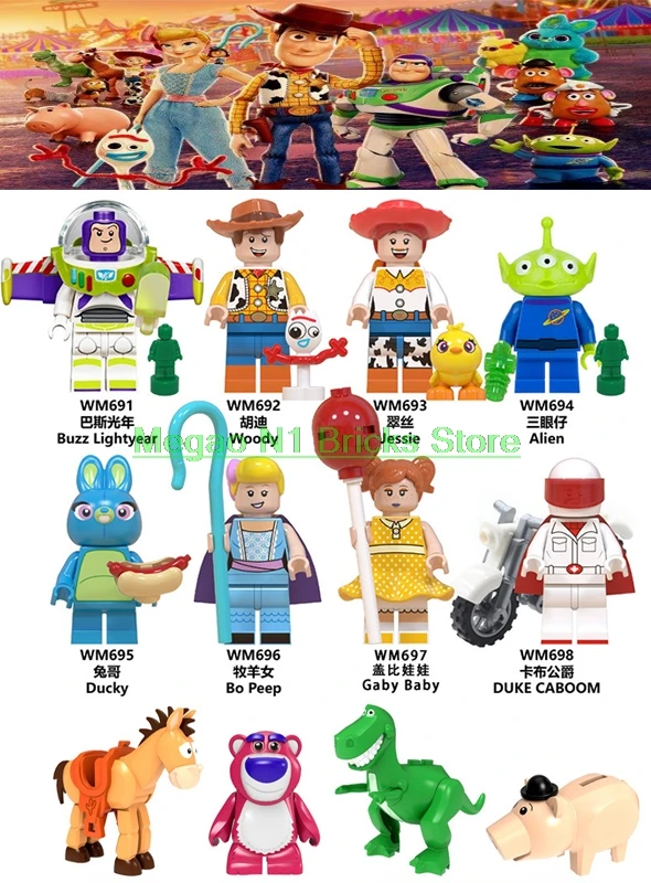 Игрушечные фигурки Buzz Lightyear деревянные Forky Gremlins Gizmo Stitch Jessie Alien строительные блоки