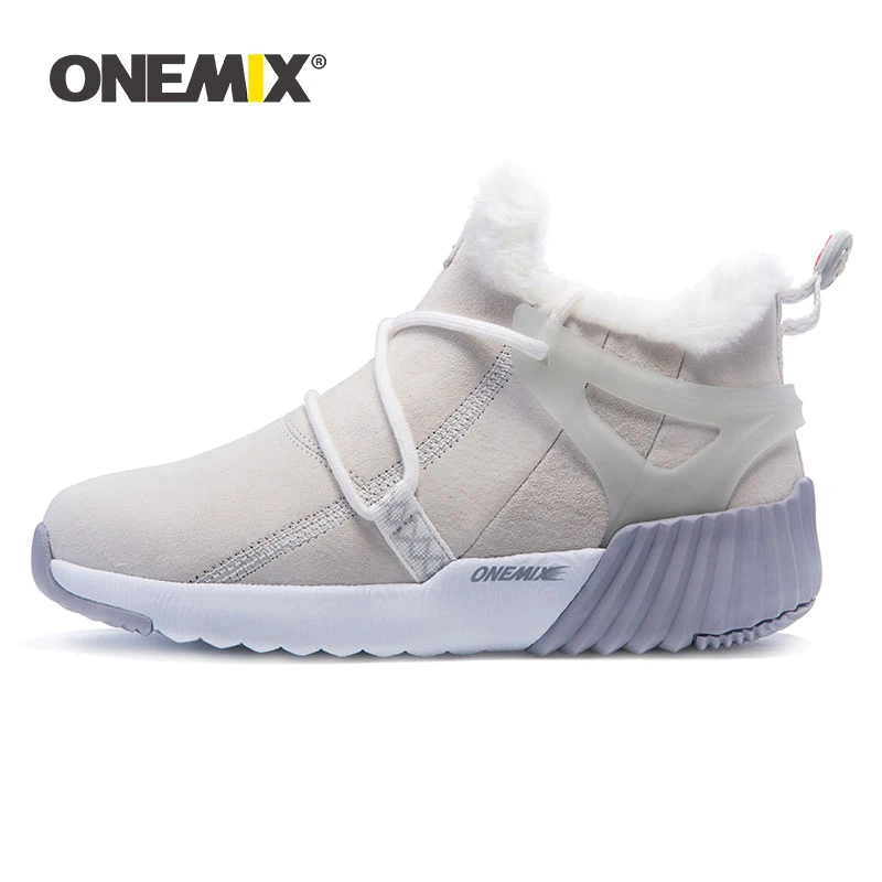 Onemix Women Sneakers Winter Boots Suede Leather Hairy Boots Outdoor Warm Woman Running Shoes Waterproof Walking Sneaker
