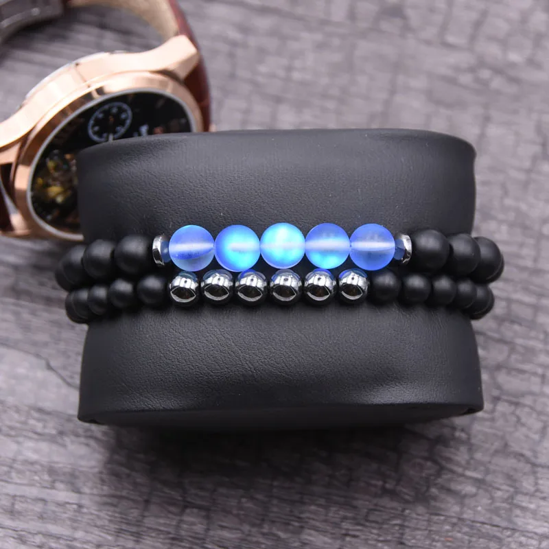 Kang hua 2 pieces/set 6mm 8mm Matte Black natural stone bead bracelets Distance colorful charming jewelry for friend | Украшения и
