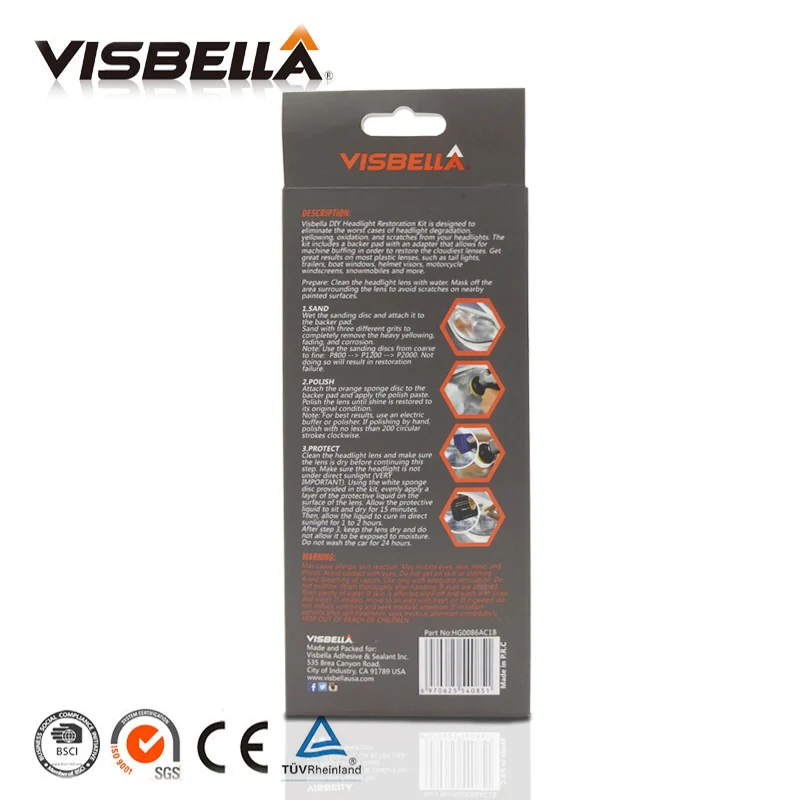 Visbella налобный фонарь Полировальная паста комплект DIY фара восстановление для автомобиля авто Уход ремонт ручной инструмент набор машина с тканью