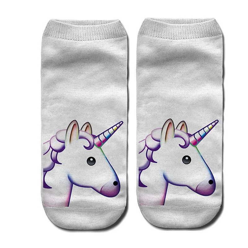 Модные короткие носки с 3D принтом единорога женские и мужские хлопковые унисекс