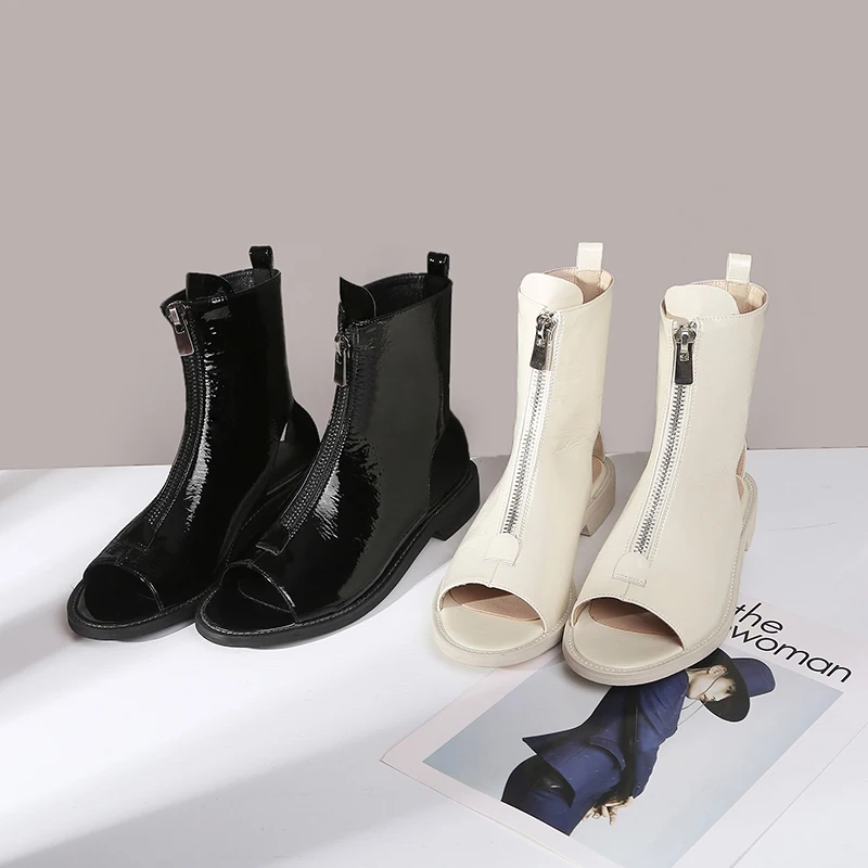 Женские ботильоны с открытым носком Salu черные ботинки из искусственной кожи на