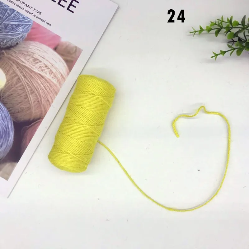24 Light yellow Джутовая веревка, ручная работа, 2 мм, винтажное украшение, цветная пеньковая веревка, подарочная упаковочная веревка, бирка для одежды, веревка, 100 метров на трубу - Цвет: 24 Light yellow