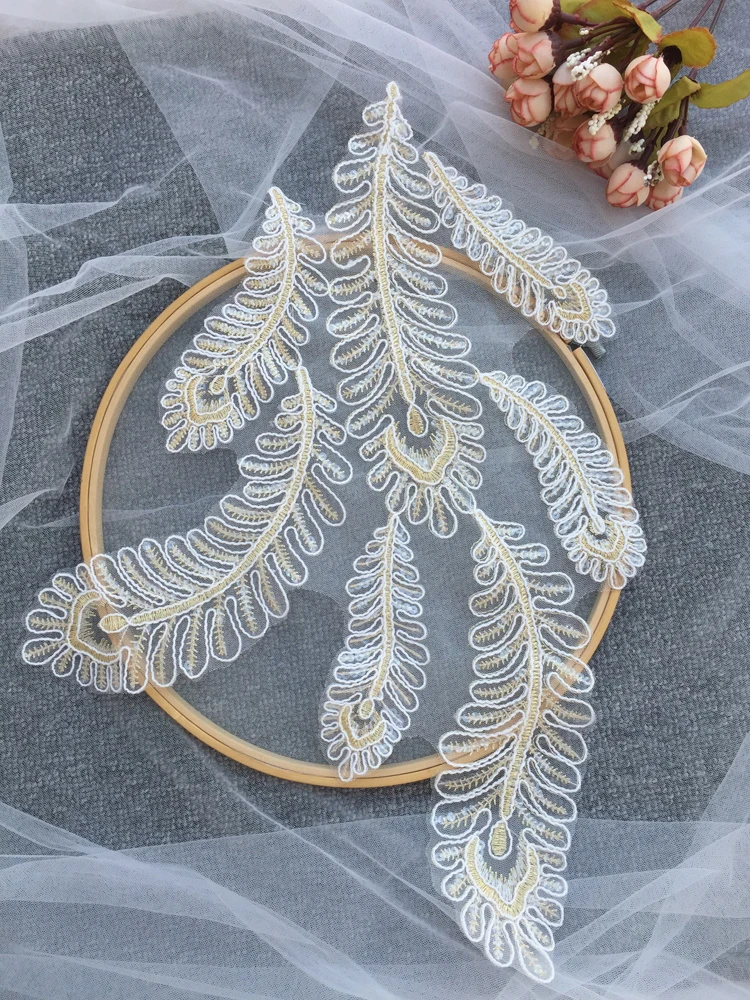 Вышивка в виде листиков Ажурные кружевные патчи аппликация пришивка цветочный