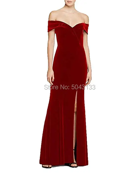 

Sexy Velvet Side Slit Mermaid Evening Prom Dresses 2021 Long Off Shoulder Formal Evening Gowns Vestido De Festa Bridesmaid Dress
