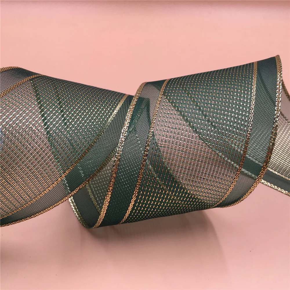 

63mm X 25yards Christmas Green Metallic Ribbon Wired Edged for Gift Bow Wedding Cake Wrap Tree Decoration Wreath N1065