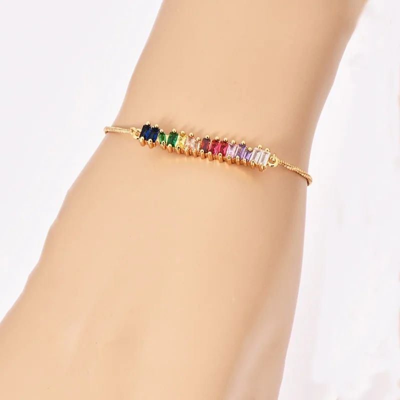 bracelet gold CZ Радужное ожерелье Женская Длинная цепочка циркониевое ожерелье с натуральными камнями радужные ювелирные изделия Arcoiris воротник золотой кулон ожерелье - Окраска металла: bracelet gold
