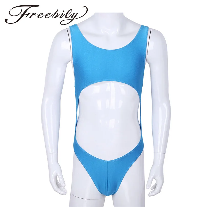 

Sexy Mens Lingerie One-piece Body Suit Leotard Sleeveless Cut Out Stretch Smooth Leotard Bodysuit Tight Underwear Bikini Thongs