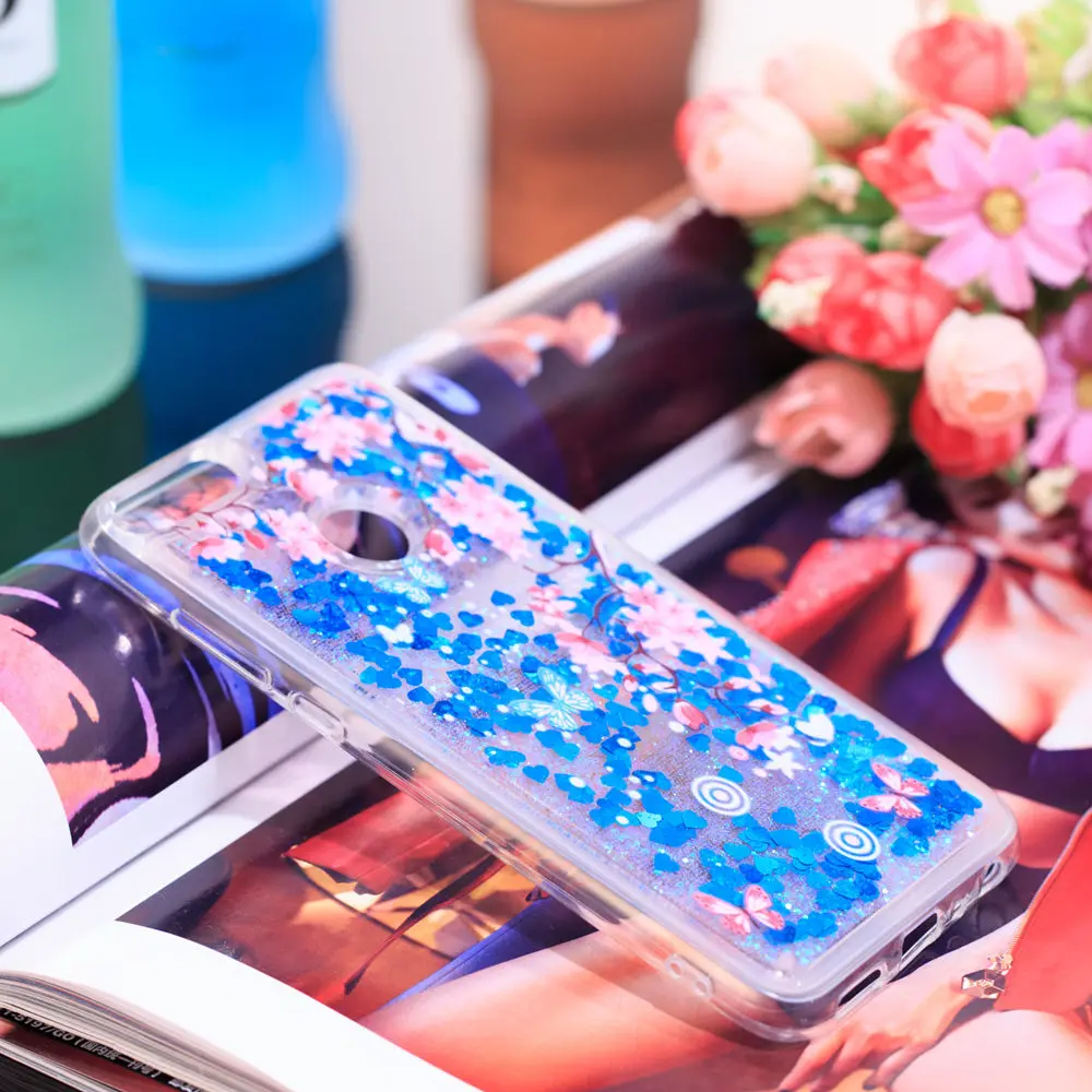 Чехол с сияющими блестками для huawei P Smart динамическая жидкость с блестками и нашивкой в виде звезды для девочек чехол для телефона, корпус под плетенную сумку для Psmart рис LX1 LX2 LA1