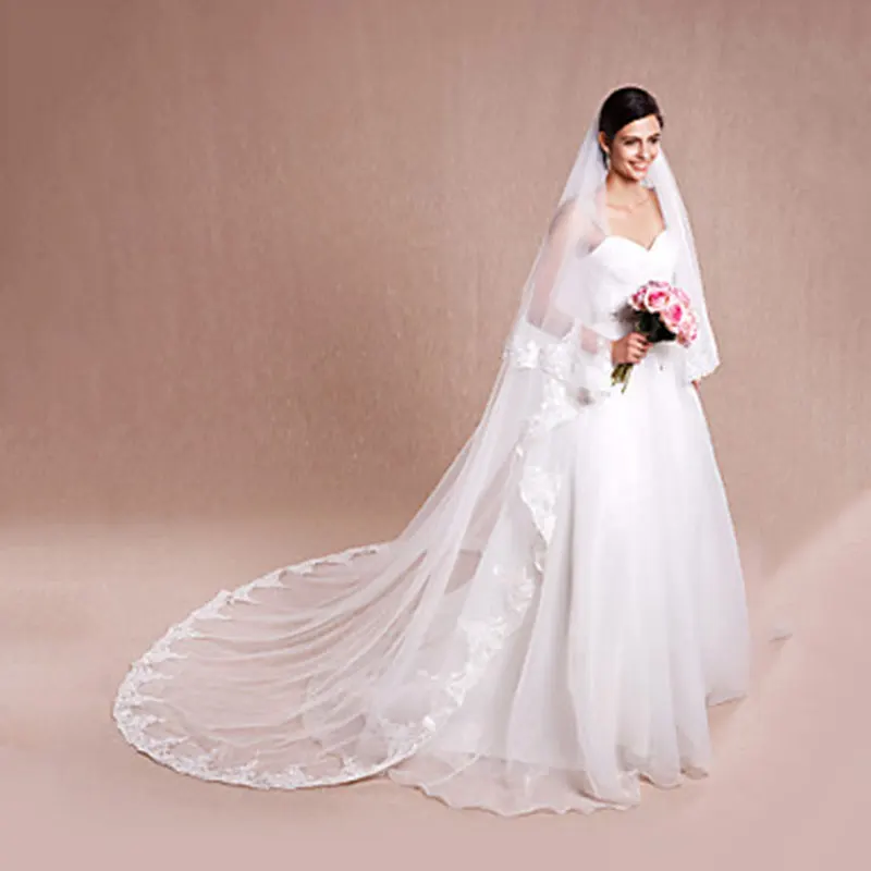 Белая свадебная фата цвета слоновой кости двухслойная Фата Длинная с