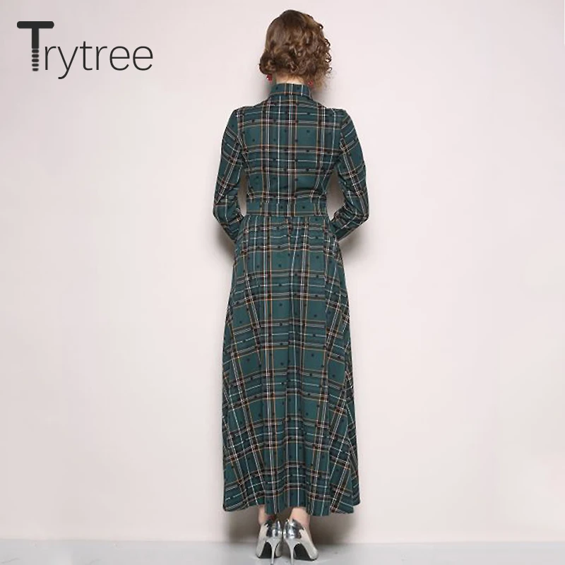 Trytree/весенне летнее платье элегантные женские клетчатые винтажные платья в горошек с отложным воротником