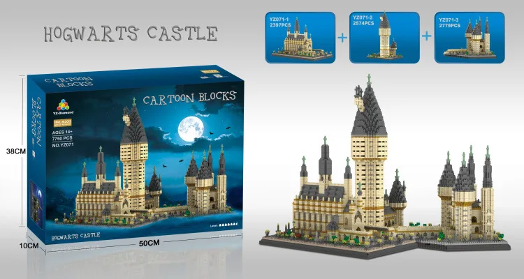 

YZ071 Architecture Medieval Castle College DIY MOC Diamond Building Block Easter Castle for Hogwarts Castle for children gifts