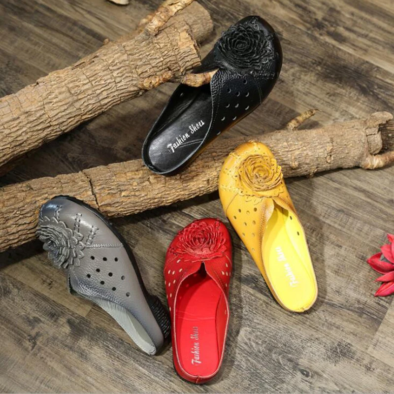 Кожаные женские сандалии с мягкой подошвой для мам Модные ремешком на пятке