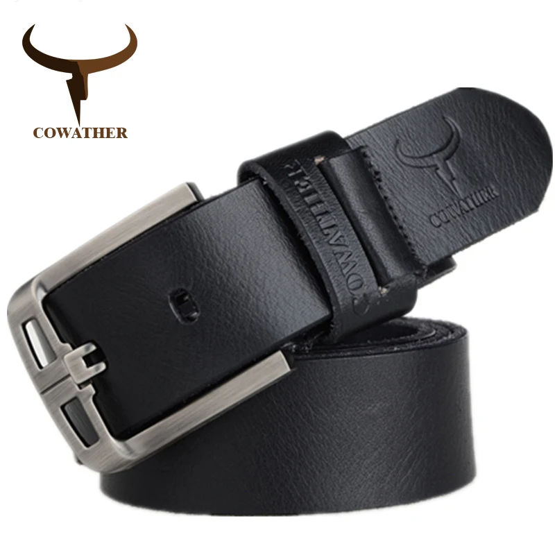COWATHER 2016 100% Топ Корова натуральная кожа пояса для мужчин пряжка сплава мода стиль