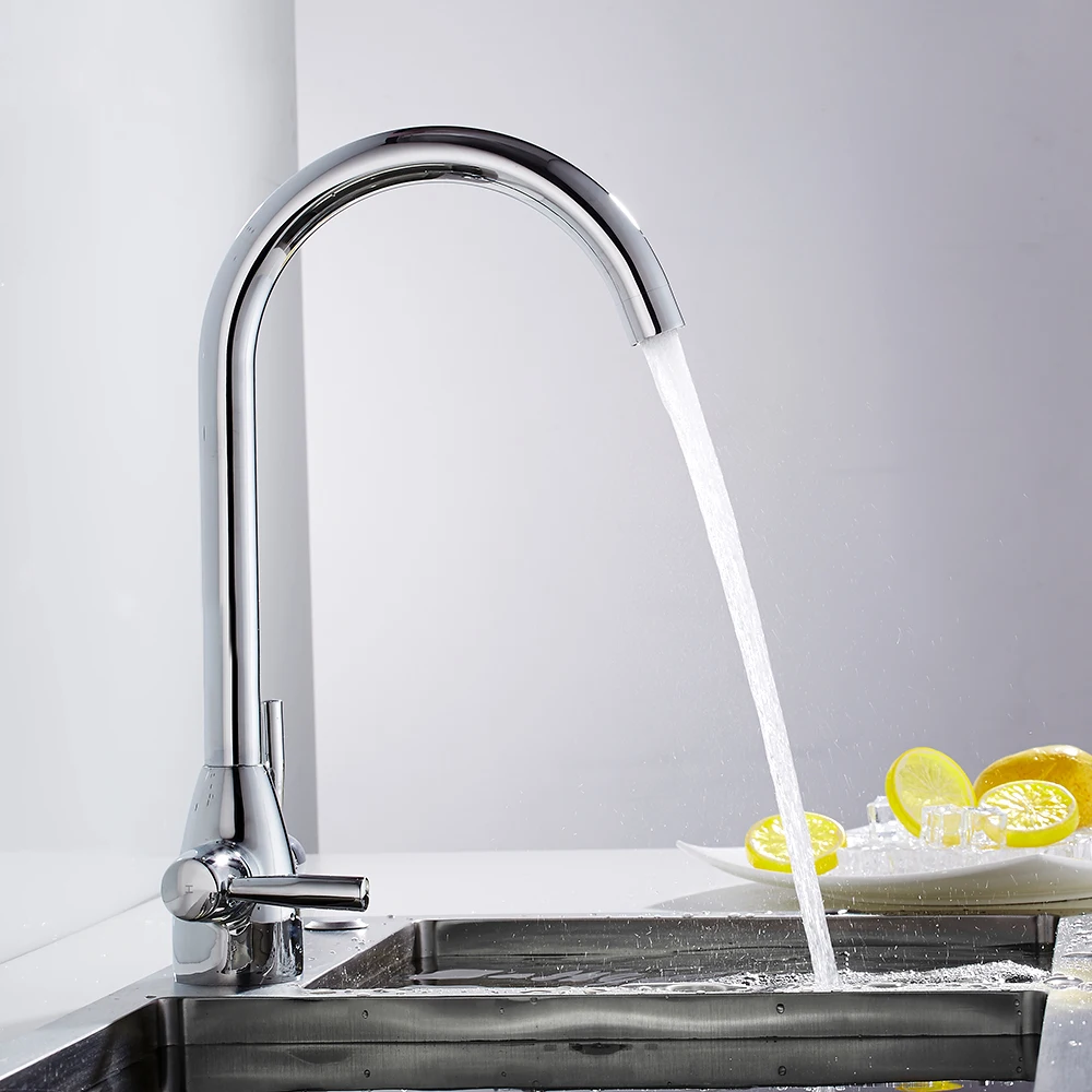 Contemporary Kitchen Faucet Cold and Hot Water Chrome Kitchen Tap 360 Degree RotateTwo Handles Swivel Spout Sink Mixer Tap