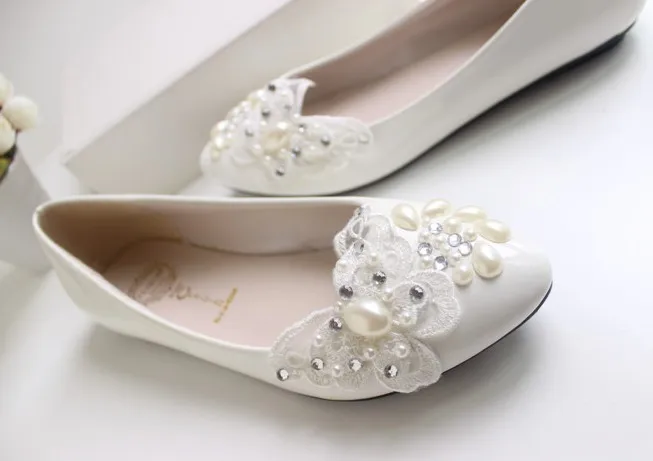 Low heel white lace wedding shoes bridal handmade butterfly footwear women flats ballerina ballet | Обувь