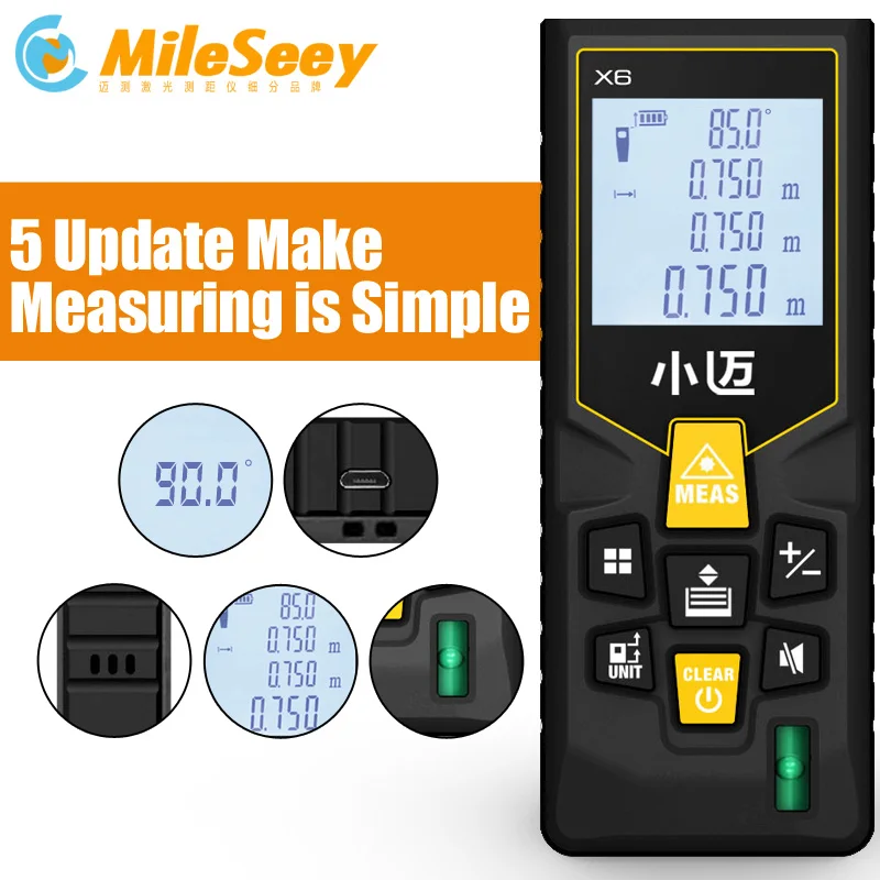 Mileseey X6 перезаряжаемый 40 м 70 м лазерный дальномер, дальномер, Лазерная Лента, дальномер, устройство для измерения, линейка, тестовый инструмент