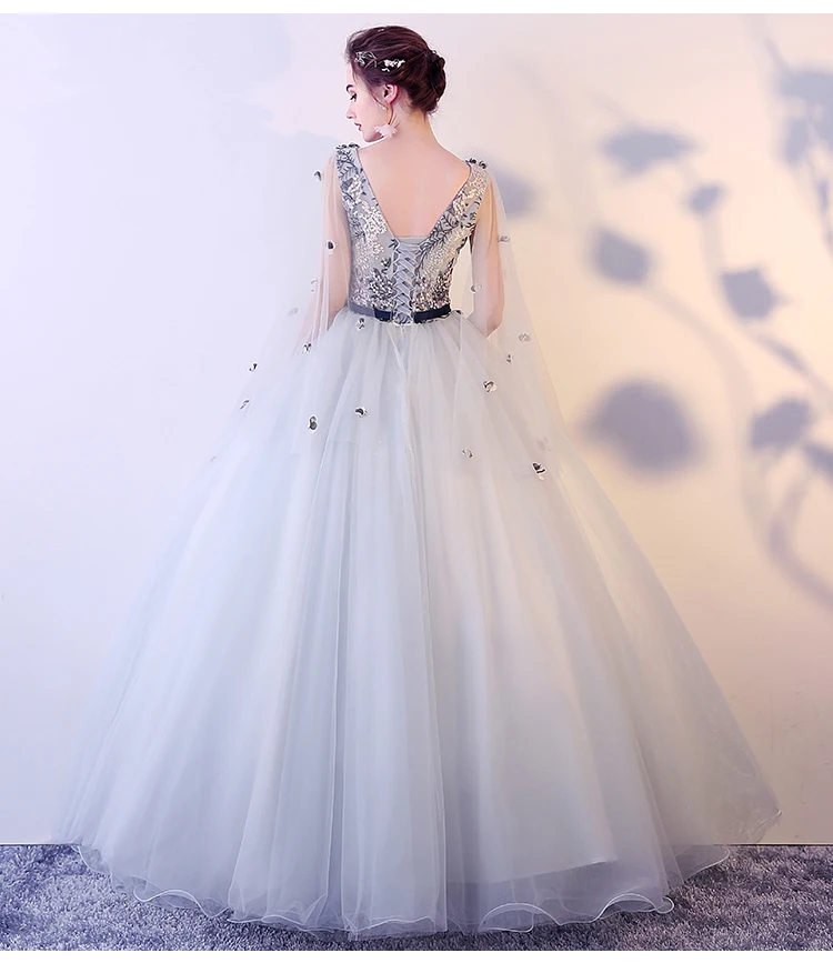 Женское кружевное свадебное платье It's Bride серое бальное до пола без рукавов с