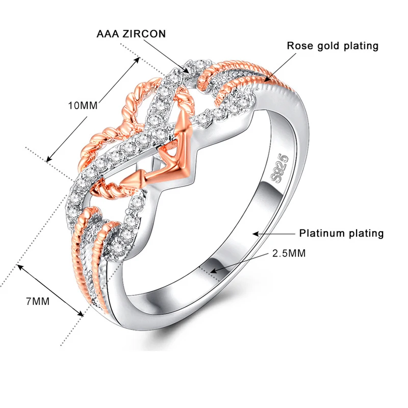 Utimtree Trendy Female AAA Zircon Heart Rings for Women Fashion 925 Silver Jewelry Engagement Wedding Ring Band Anillos Bijoux | Украшения