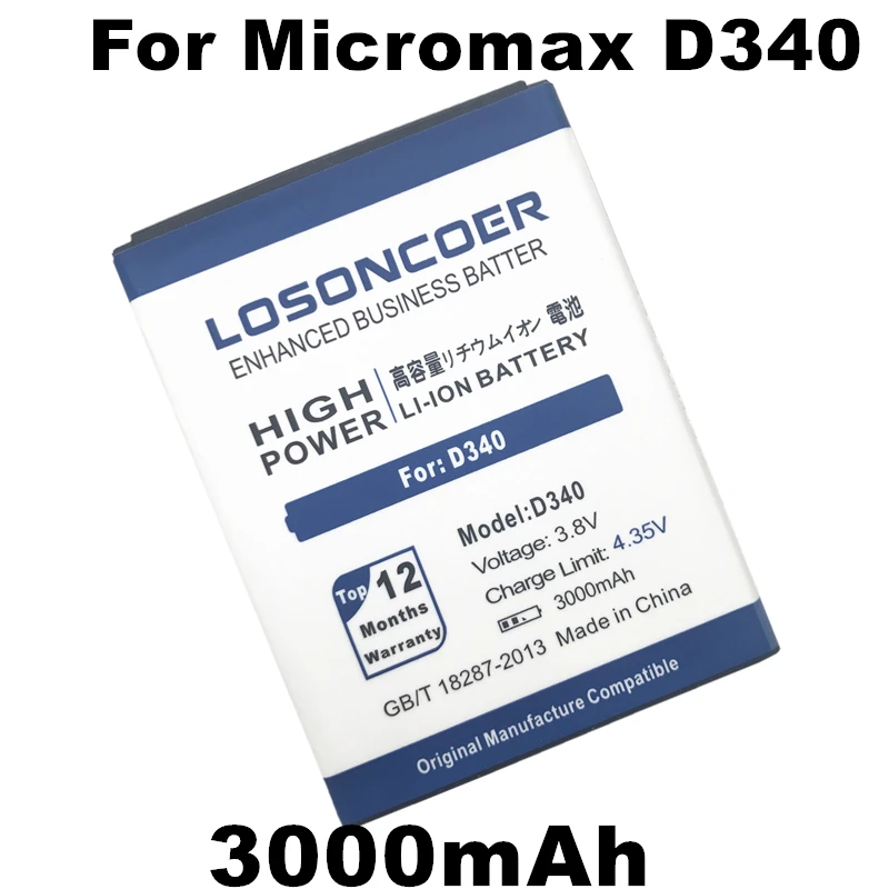 LOSONCOER 3000 мАч высокое качество батарея D340 для Micromax + номер отслеживания|battery for|battery